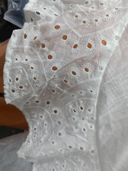 Pure White Eyelet Ruffled Shirt Dress