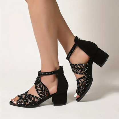 Hollowed-Out Rhinestone Stiletto Sandals