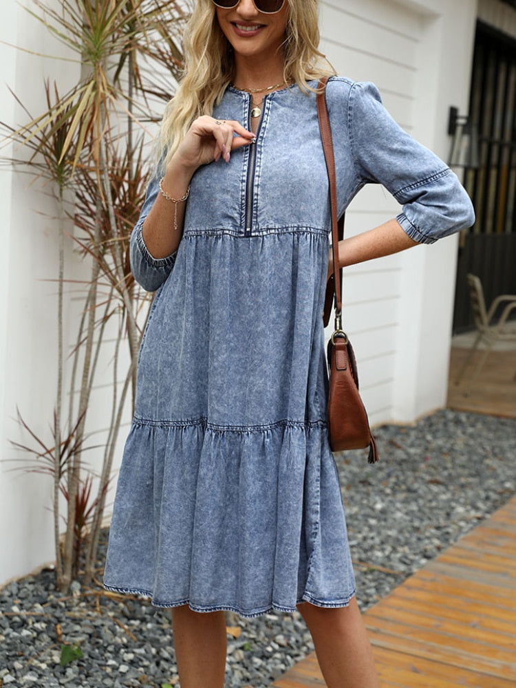 Robe d'été en imitation denim pour femme